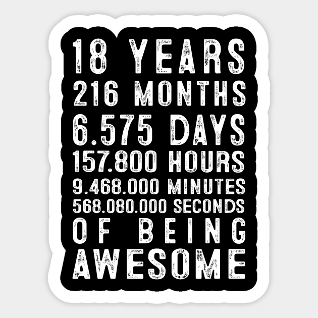 18th Birthday18 Years 216 Months Of Being Awesome 18 Years Sticker